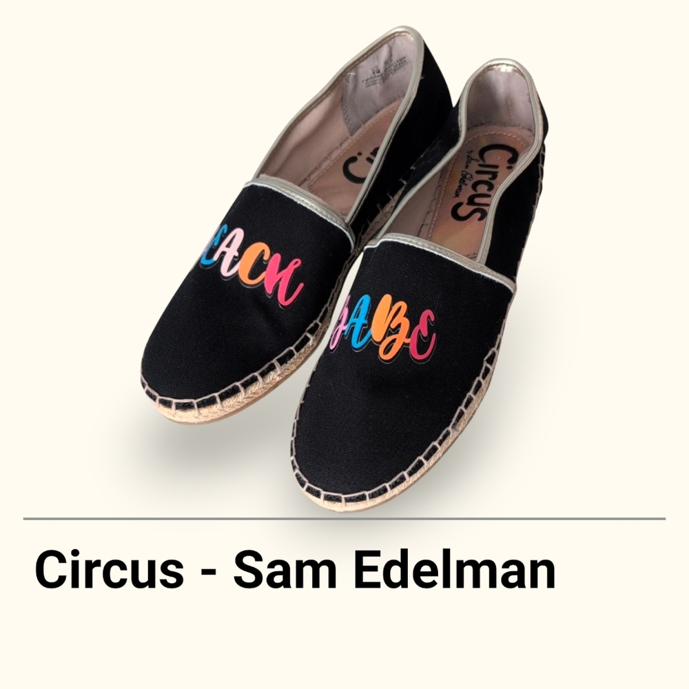 Circus by Sam Edelman Black Espadrilles with Colorful Text